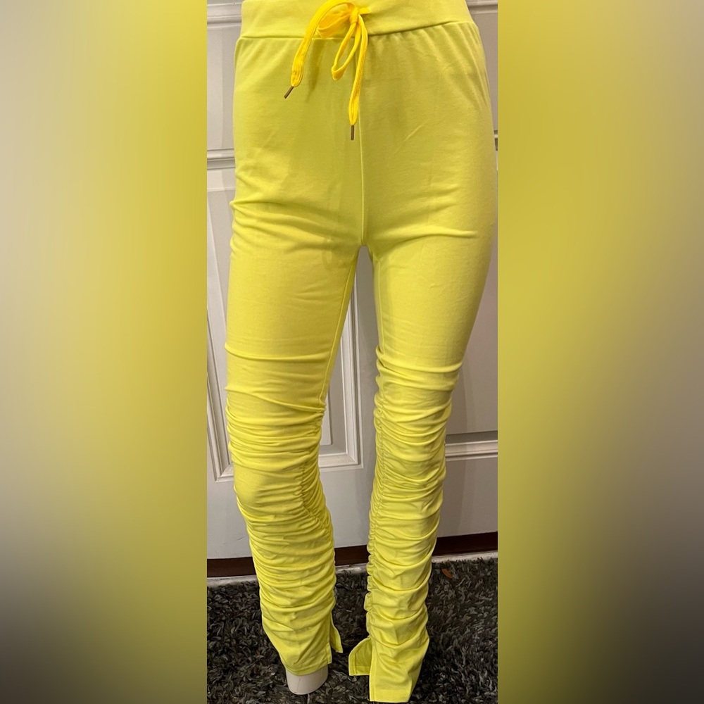 Yellow Ruched Track Pants